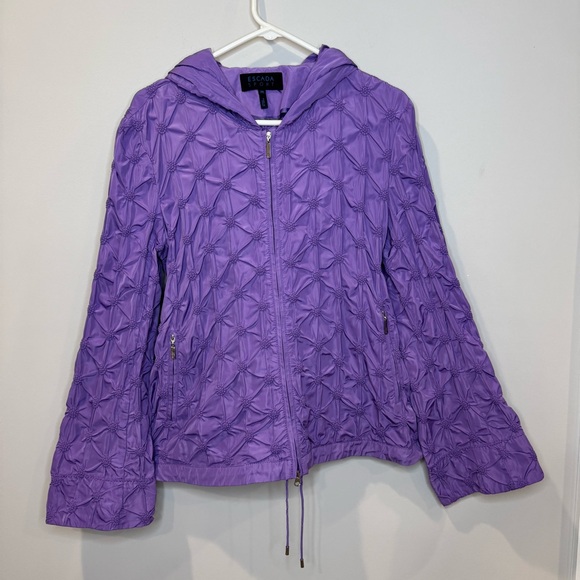 Escada Jackets & Blazers - Vintage Escada Purple Hooded Rain Coat Floral Embroidered 38/US 6